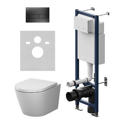 Унитаз подвесной безободковый с инсталляцией AM.PM X-Joy IS110338.851900 сиденьем микролифт, черной механ. клавишей