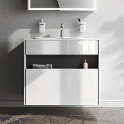 Тумба с раковиной и смесителем 80 AM.PM Func M8FFUX0801WG подвесная/напольная на ножках белый глянец