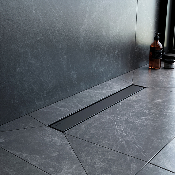 Душевой трап (лоток) 50 AM.PM MasterFlow W01SC-U11-050-04BM комбинированный затвор с черной матовой решеткой под плитку-7