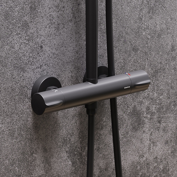 Душевая система Damixa Scandinavian Pure 936800300 стойка с тропическим душем, термостатом, смесителем, черная матовая-2