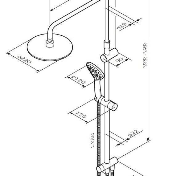 Душевая система AM.PM Like F0780022 стойка с тропическим душем, черная матовая-12