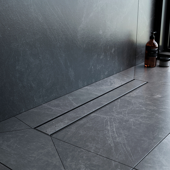 Душевой трап (лоток) 60 AM.PM PrimeFlow W02SC-U11-060-04BM комбинированный затвор с черной матовой решеткой под плитку-6