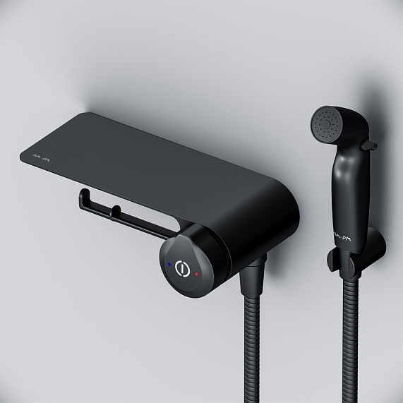 Гигиенический душ со смесителем AM.PM X-Joy F0H85A822 черный встраиваемый, полка, шланг 1200, держатель туалетной бумаги-2