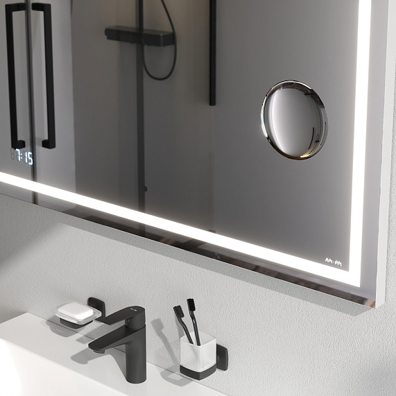Зеркало с подсветкой в ванную прямоугольное 100 AM.PM Gem M91AMOX1003WG сенсорное с часами и косметическим зеркалом-3