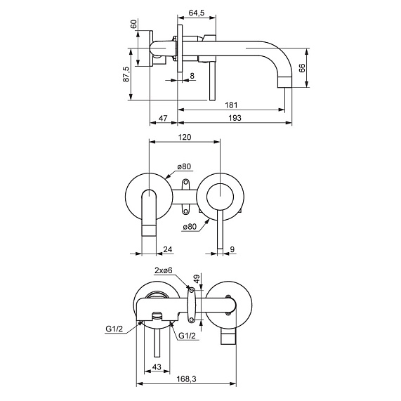 Смеситель для раковины (умывальника) Damixa Scandinavian Pure 360260600 золото встраиваемый-3