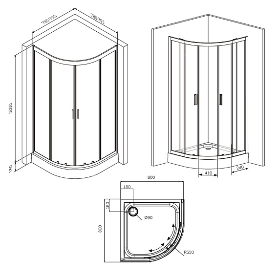 Душевое ограждение без поддона 80x80 AM.PM Gem W90G-401-080BT профиль черный матовый-9