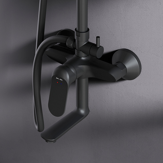 Душевая система AM.PM Sunny F0785C922 стойка с тропическим душем, смесителем, изливом, черная матовая-2