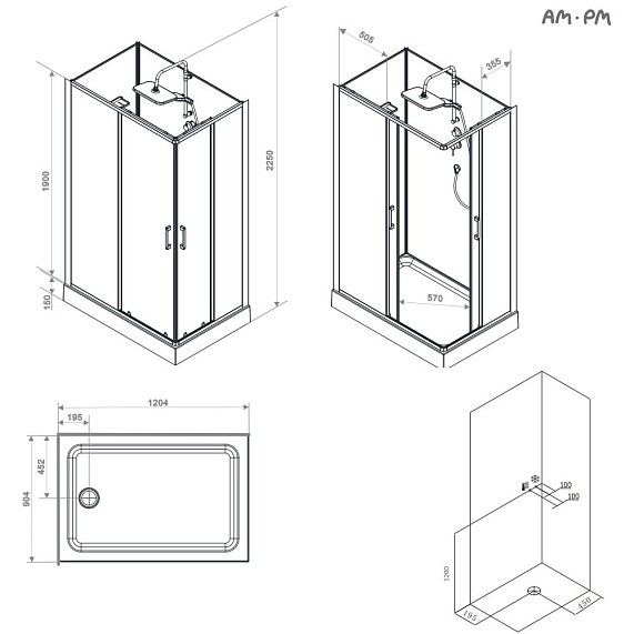 Душевая кабина 120x90 AM.PM Above W9XC-403-12090MT профиль серебристый, низкий поддон-13