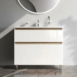 Тумба с раковиной и смесителем 100 AM.PM X-Joy M85AFSX1002WG напольная на ножках белый глянец