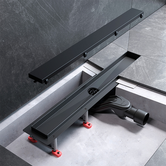 Душевой трап (лоток) 60 AM.PM MasterFlow W01SC-U11-060-04BM комбинированный затвор с черной матовой решеткой под плитку-15