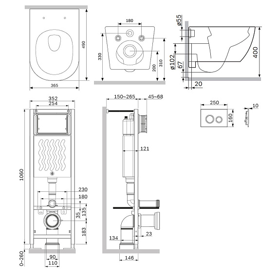 Унитаз подвесной с инсталляцией AM.PM Libre IS110101.601900 сиденьем микролифт, белой механ. клавишей-1