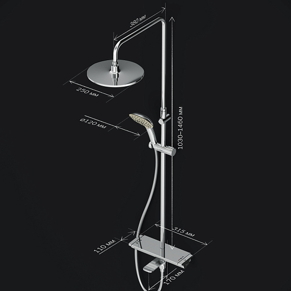 Душевая система AM.PM Spirit 2.0 F0770A500 стойка с тропическим душем, термостатом, смесителем, изливом, хром-9
