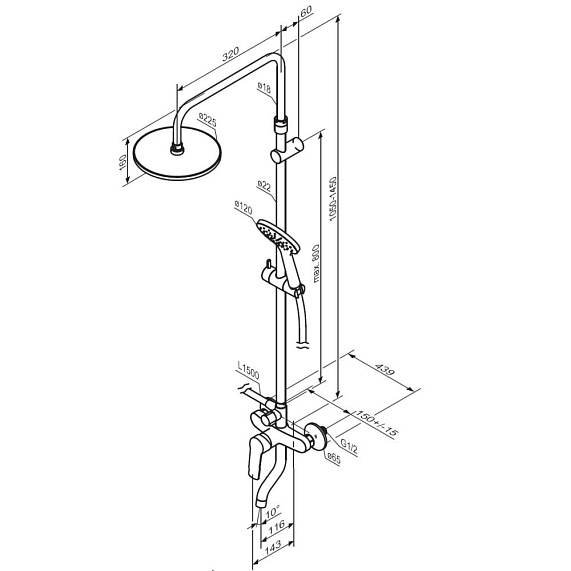 Душевая система Damixa Jupiter 977740000 стойка с тропическим душем, смесителем, изливом, хром-5