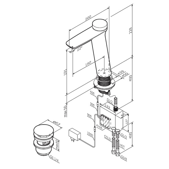 Смеситель для раковины (умывальника) AM.PM Inspire 2.0 F50A93400 высокий с термостатом, донным клапаном, электронный, хром-9