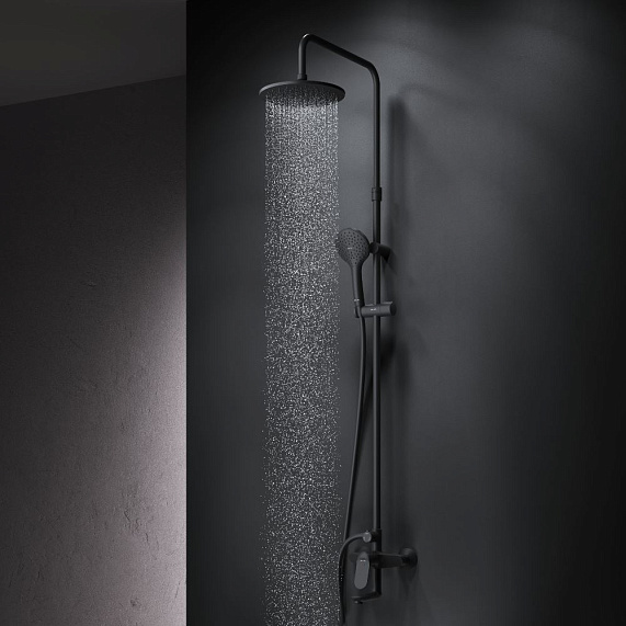 Душевая система AM.PM Sunny F0785C922 стойка с тропическим душем, смесителем, изливом, черная матовая-1