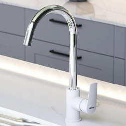 Смеситель для кухни Damixa Origin Balance 790730000 высокий, белый, с хромированным изливом