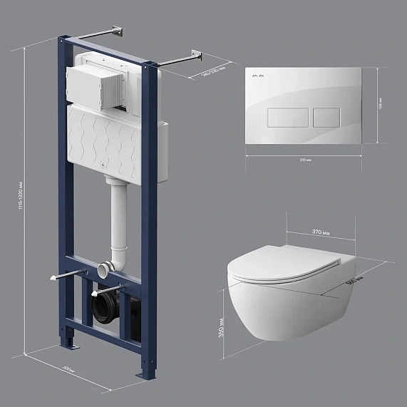 Унитаз подвесной безободковый с инсталляцией AM.PM Awe IS47001.111700 сиденьем микролифт, белой пневм. клавишей-9