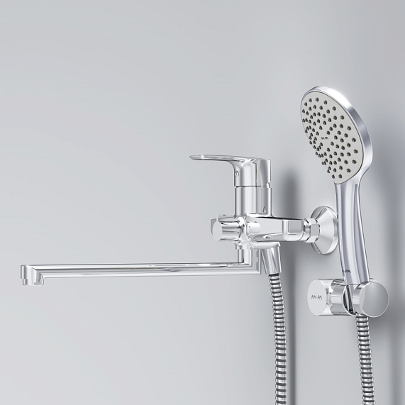 Смеситель для ванны и душа AM.PM Gem F90A95000 длинный излив, душевая лейка, шланг 1750, хром-4