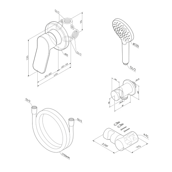 Встраиваемая душевая система AM.PM X-Joy FB85A2H022 черная: ручной душ-6