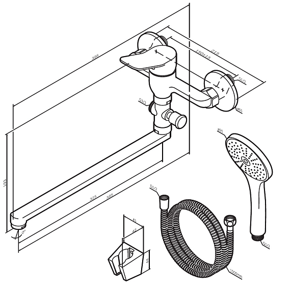 Смеситель для ванны и душа AM.PM X-Joy F85A90100 длинный излив, душевая лейка, шланг 1500, хром-7
