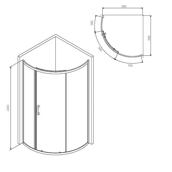 Душевое ограждение без поддона 90x90 AM.PM Like W83UG-315-090MT профиль серебристый-3