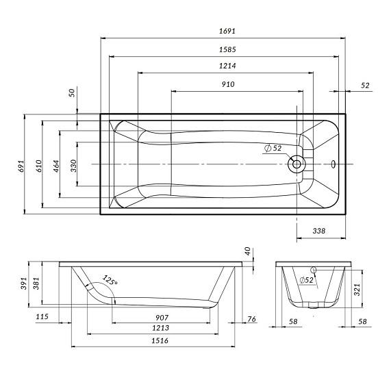 Ванна акриловая 170x70 AM.PM Gem W90A-170-070W-A1 белая глянцевая-1