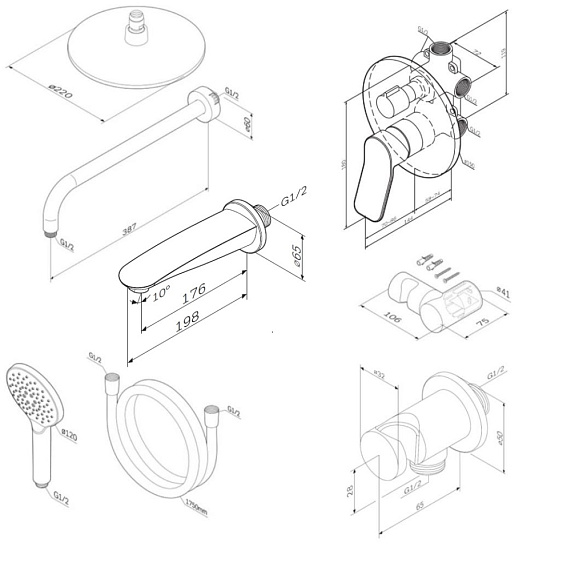 Встраиваемая душевая система AM.PM X-Joy FB85A3RH10 хром: тропический верхний душ, ручной душ, излив-5