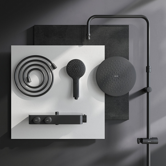 Душевая система AM.PM Inspire 2.0 F0750A422 стойка с тропическим душем, термостатом, смесителем, черная матовая-11