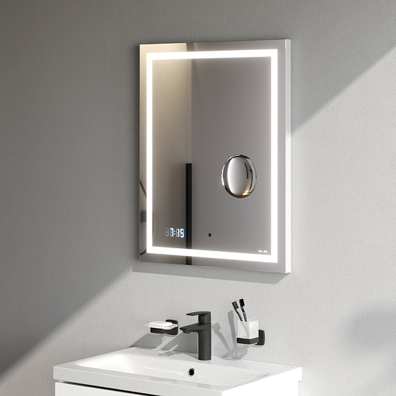 Зеркало с подсветкой в ванную прямоугольное 55 AM.PM Gem M91AMOX0553WG сенсорное с часами и косметическим зеркалом-2
