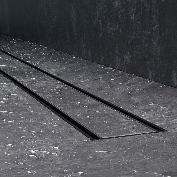 Душевой трап (лоток) 90 AM.PM PrimeFlow W02SC-U11-090-04BM комбинированный затвор с черной матовой решеткой под плитку-12