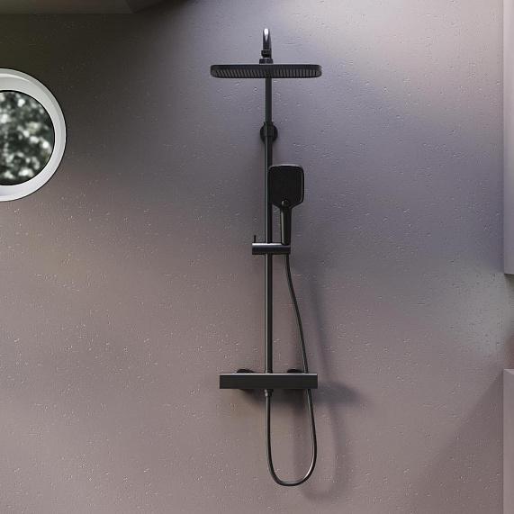 Душевая система Damixa Gala 953800300 стойка с тропическим душем, термостатом, смесителем, черная матовая-2
