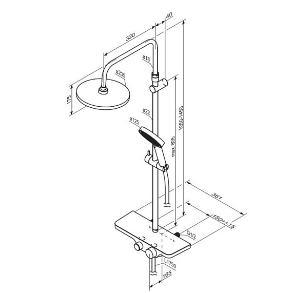 Душевая система Damixa Apollo 947730300 стойка с тропическим душем, изливом, черная-6
