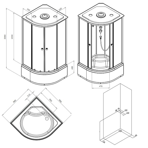 Душевая кабина 90x90 AM.PM X-Joy W94C-401A-090BT профиль черный матовый, высокий поддон-9