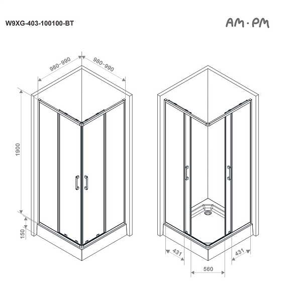 Душевое ограждение без поддона 100x100 AM.PM Above W9XG-403-100100-MT профиль серебристый-15