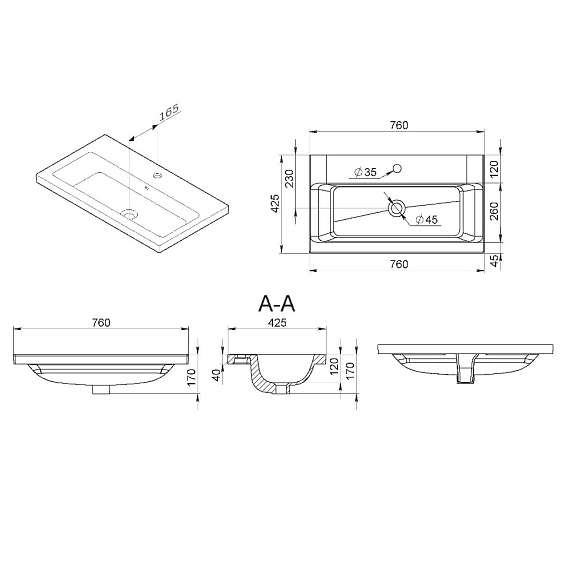 Раковина мебельная 75 AM.PM Gem M90WCC0752BM черная встраиваемая-2