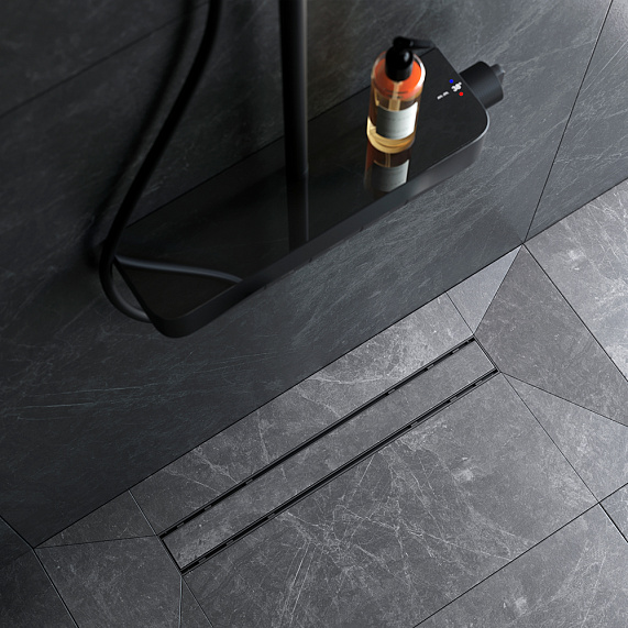 Душевой трап (лоток) 60 AM.PM PrimeFlow W02SC-U11-060-04BM комбинированный затвор с черной матовой решеткой под плитку-2