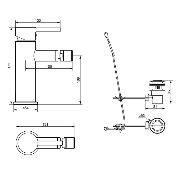 Смеситель для биде Damixa Scandinavian Pure 360240000 с донным клапаном, хром-3
