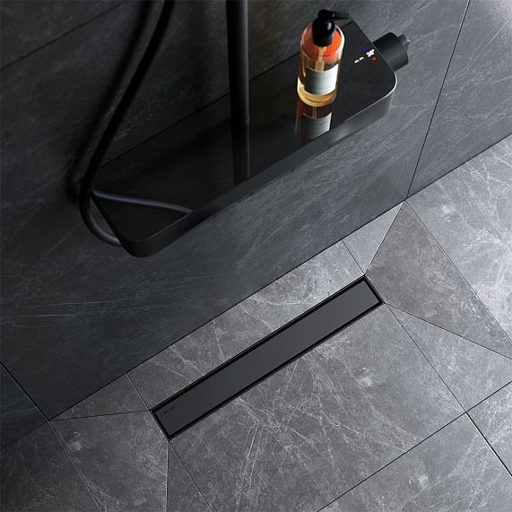 Душевой трап (лоток) 50 AM.PM MasterFlow W01SC-U11-050-04BM комбинированный затвор с черной матовой решеткой под плитку-3