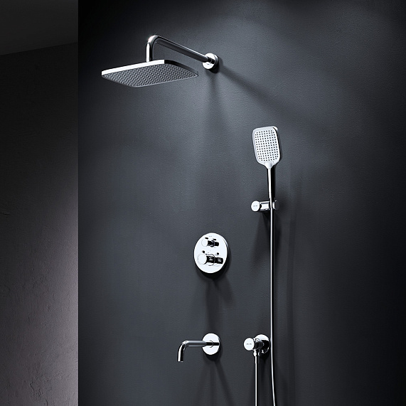 Встраиваемая душевая система AM.PM X-Joy FT85A3RH40 хром: тропический верхний душ, излив с душевой лейкой, термостат