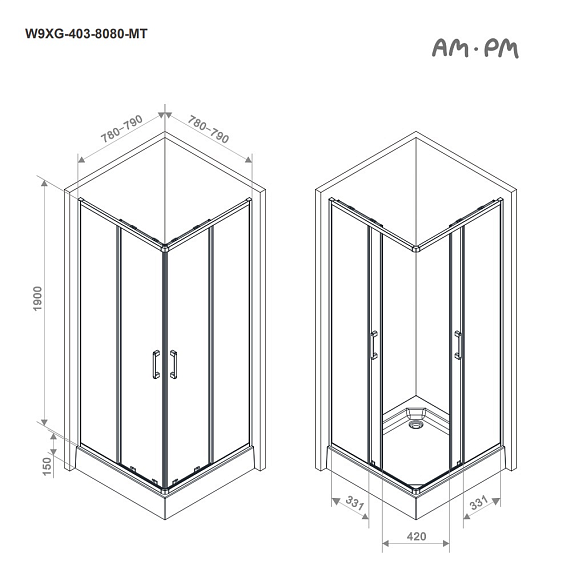 Душевое ограждение без поддона 80x80 AM.PM Above W9XG-403-8080-MT профиль серебристый-15