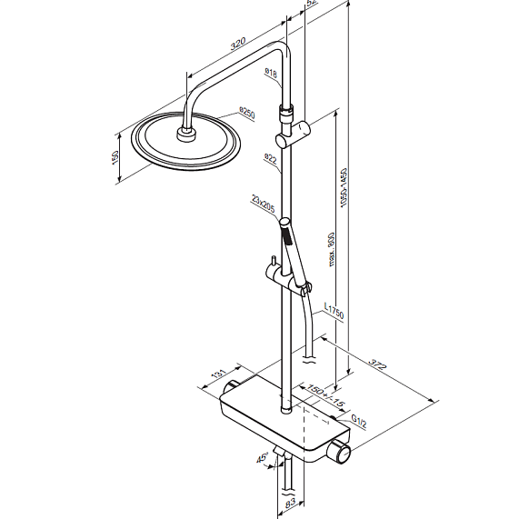 Душевая система Damixa Scandinavian Pure 936760000 стойка с тропическим душем, термостатом, смесителем, изливом, хром-6