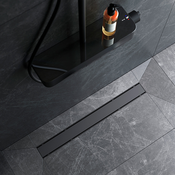 Душевой трап (лоток) 70 AM.PM PrimeFlow W02SC-U11-070-04BM комбинированный затвор с черной матовой решеткой под плитку-3