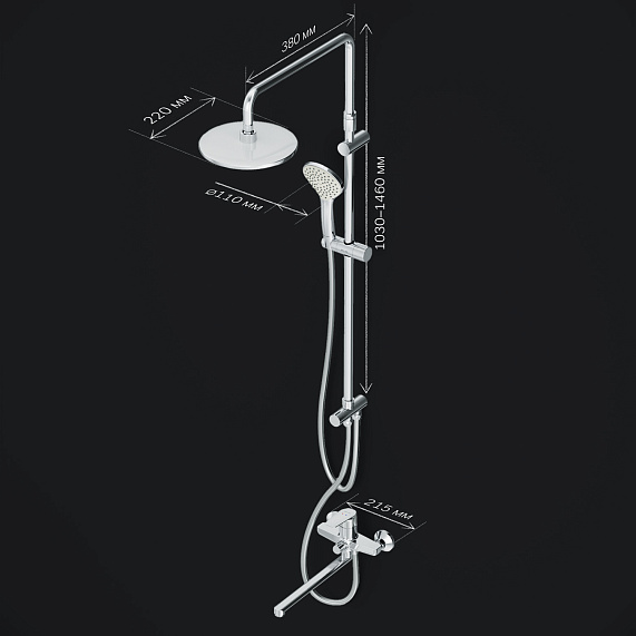 Душевая система AM.PM Gem F40890A94 стойка с тропическим душем, хром + смеситель для ванны с длинным изливом, хром-9