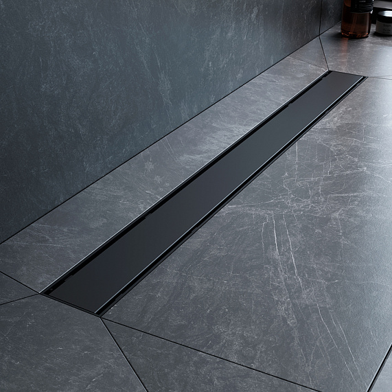 Душевой трап (лоток) 80 AM.PM PrimeFlow W02SC-U11-080-04BM комбинированный затвор с черной матовой решеткой под плитку-9