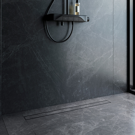 Душевой трап (лоток) 90 AM.PM PrimeFlow W02SC-U11-090-04BM комбинированный затвор с черной матовой решеткой под плитку-4