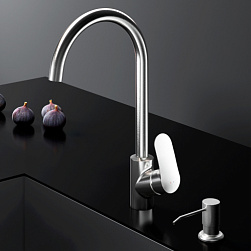 Смеситель для кухни AM.PM Like F8007D11 высокий, сатин + дозатор для моющего средства