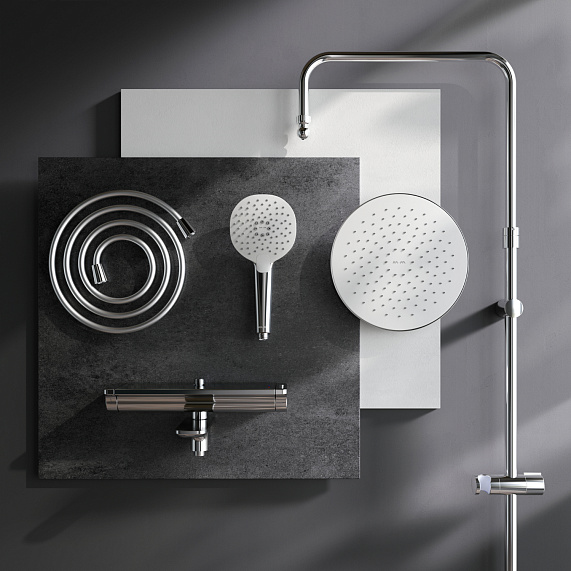 Душевая система AM.PM Spirit 2.0 F0770A500 стойка с тропическим душем, термостатом, смесителем, изливом, хром-11
