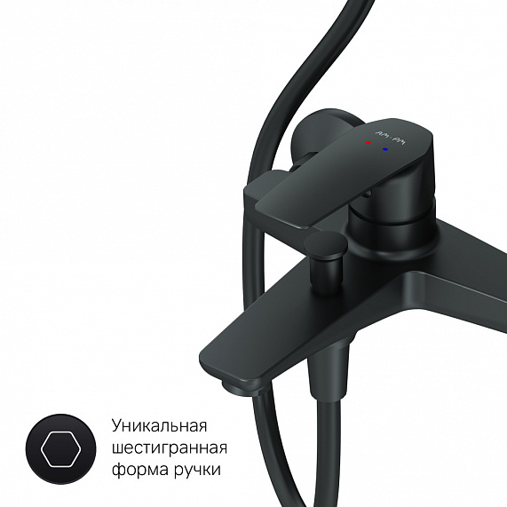 Душевая система AM.PM Gem F42890A14 стойка с тропическим душем, черная матовая + смеситель для ванны, черный матовый-6