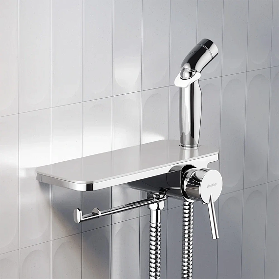 Гигиенический душ со смесителем Damixa Jupiter 773500001 хром встраиваемый, полка, шланг 1200, держатель туалетной бумаги-2