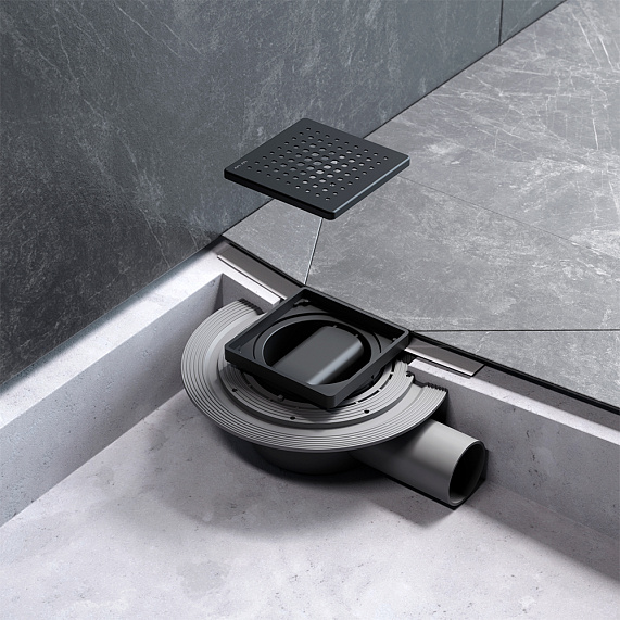 Душевой трап 10x10 AM.PM MasterFlow W01BD-P11-010-01BM комбинированный затвор с черной матовой решеткой-7